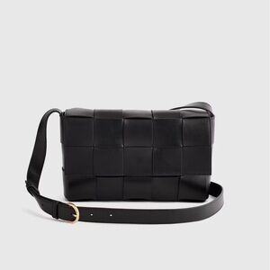 Quince Italian Leather Handwoven Flap Crossbody - Black